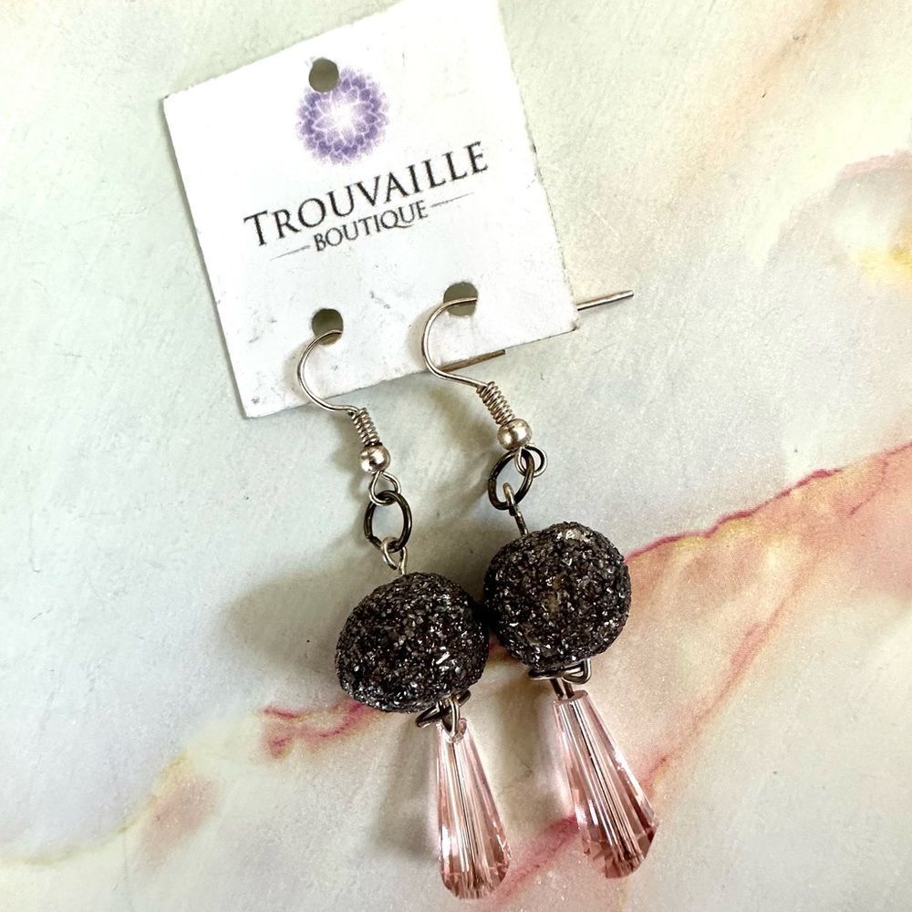 Trouvaille Boutique pink and silver tone drop earrings